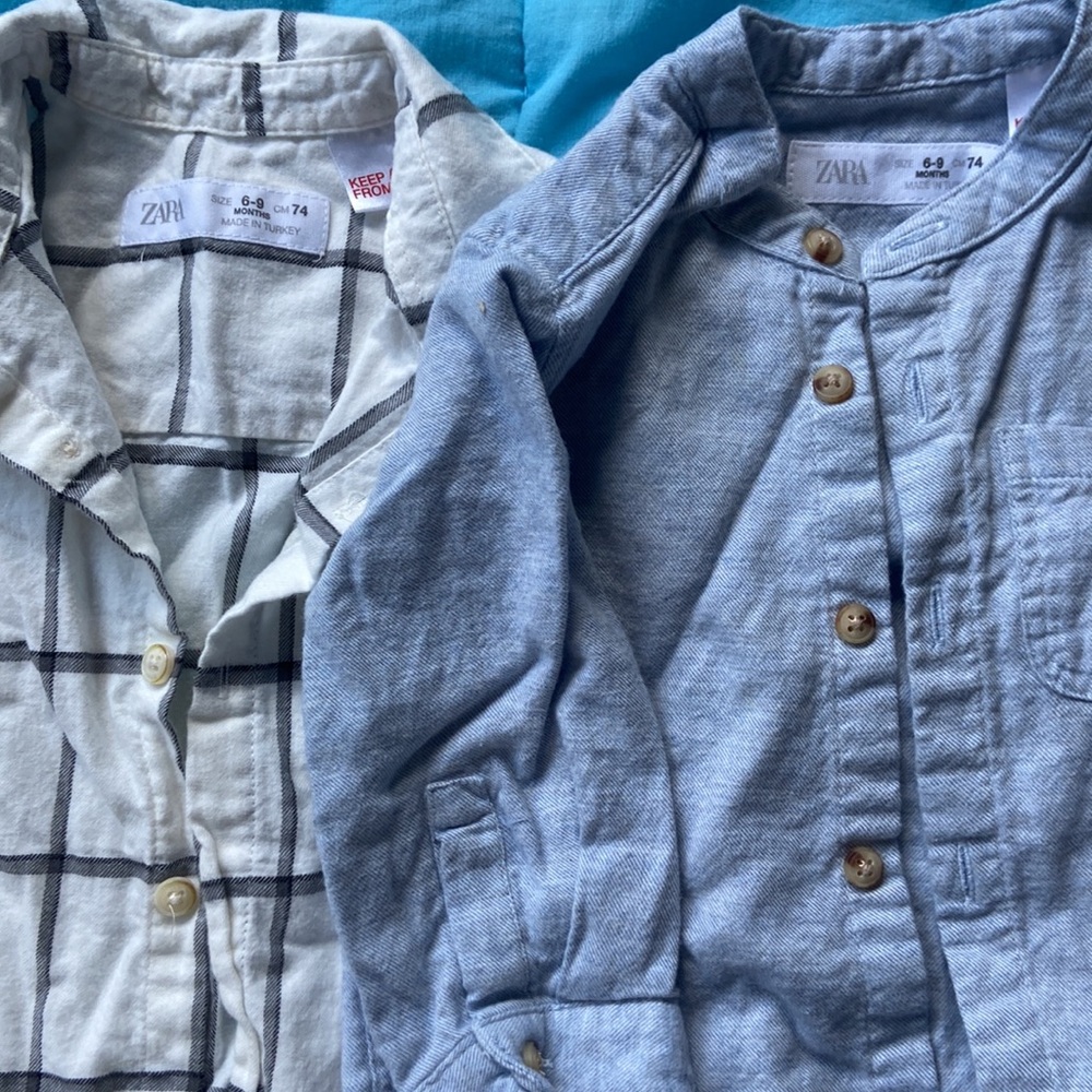 Zara 6-9 months dress shirts blue white and grey